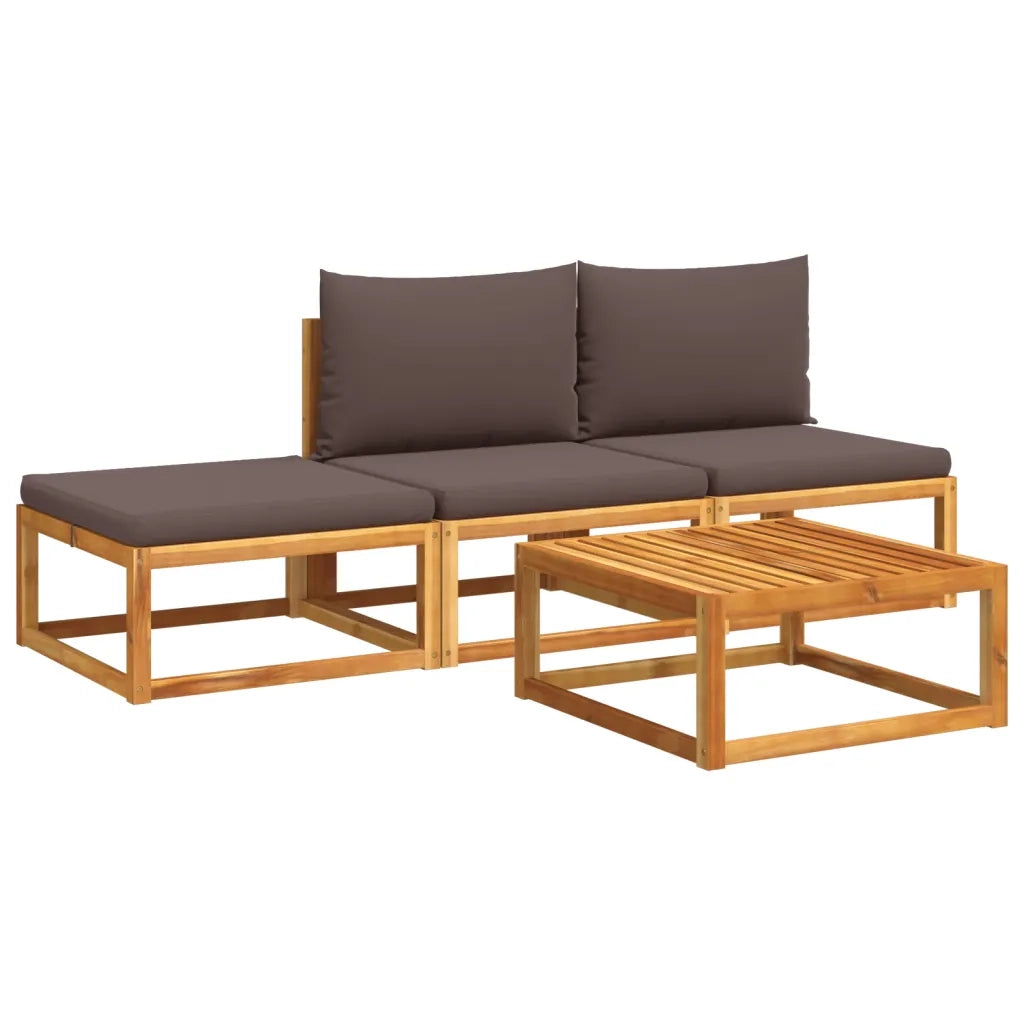 Set di divani da giardino 4 pz | Set Salotto da Giardino con cuscini in legno di acacia e corda
