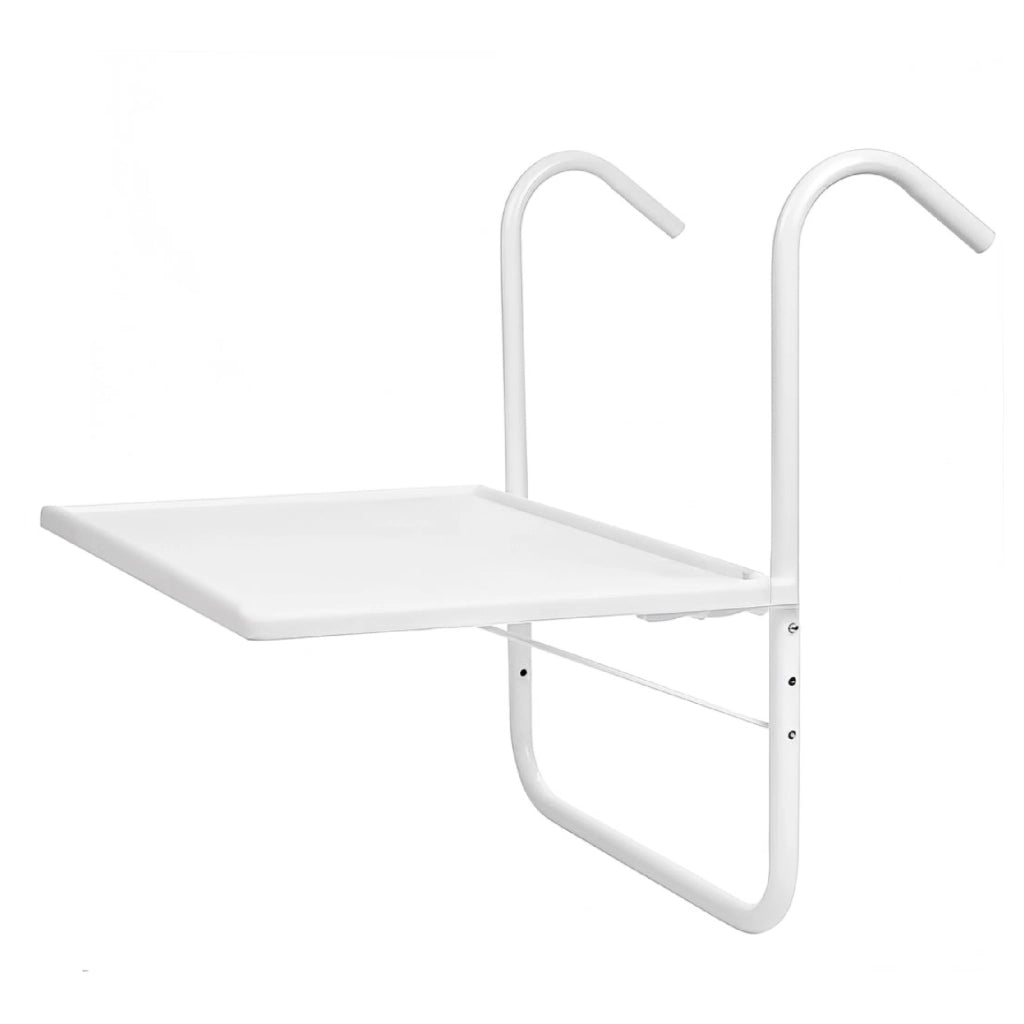 Tavolo da Balcone Pieghevole da Ringhiera 53x40 cm – Tavolino Salvaspazio Regolabile per Esterni, Struttura in Metallo Resistente,Altezza Regolabile per Ringhiera Terrazzo, Giardino e Appartamento  Bianco