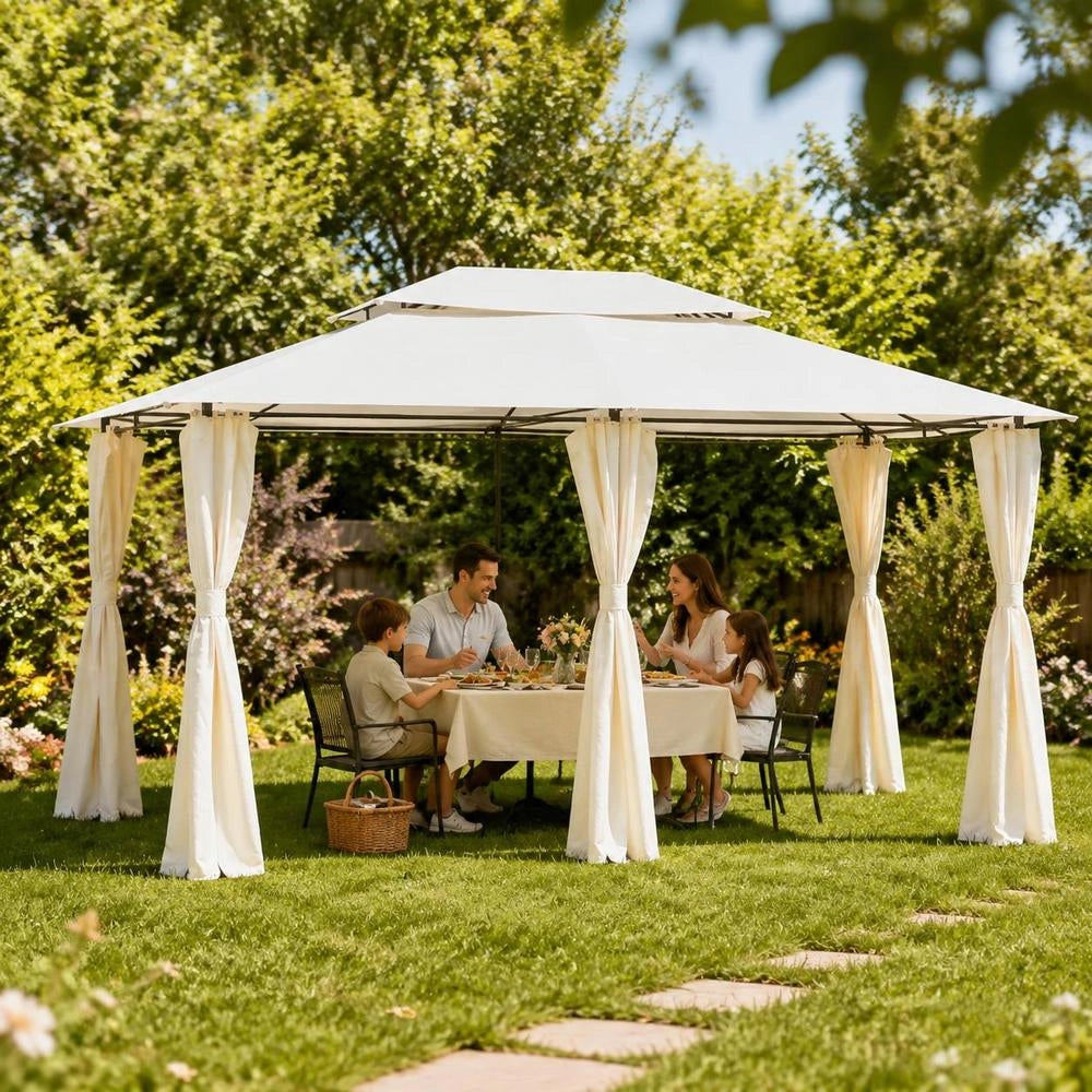 Garden Pavilion With Curtains, 4x3 M, White