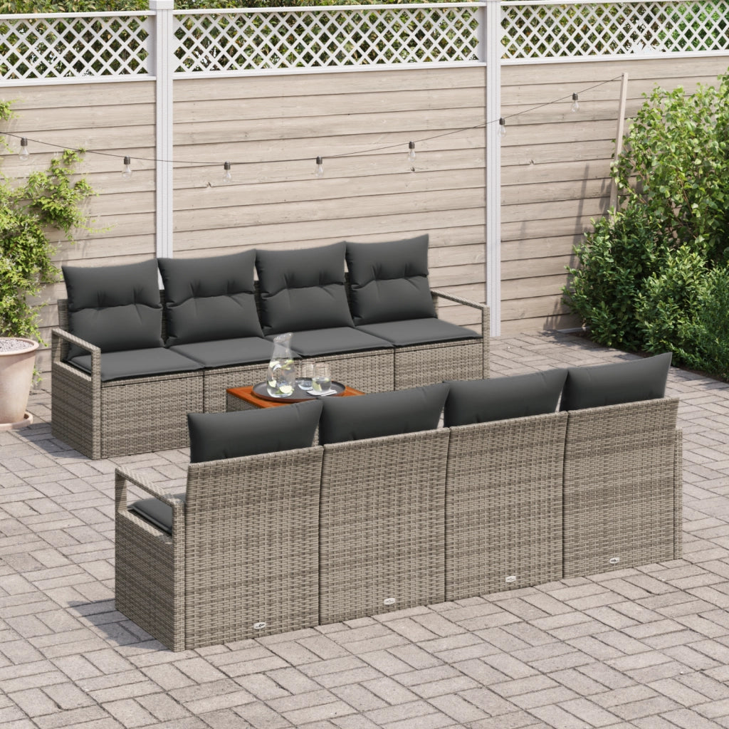 Set Divano Giardino 9 Pezzi con Cuscini Grigio Polyrattan Acacia