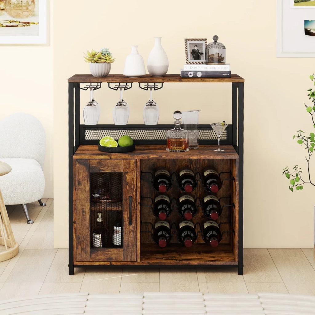 Mobile bar/portabottiglie indipendente 75 x 34 x 905 cm pratico contenitore atmosfera accogliente stile industriale truciolato marrone 20_0012690