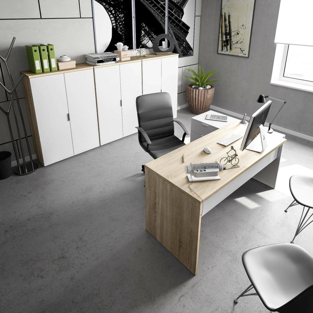 Agnello, Scrivania 2 Cassetti, 145x108x73h cm Marrone Rovere
