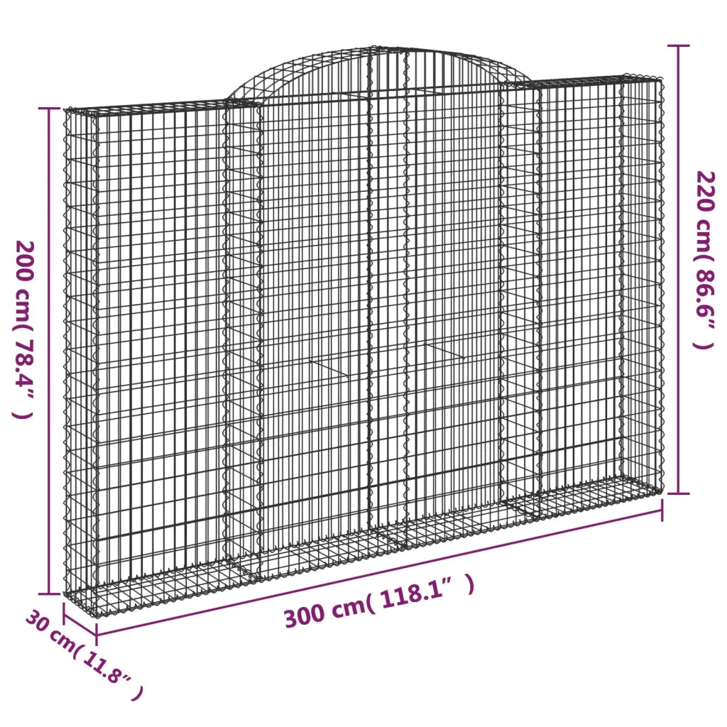vidaXL Cesti Gabbioni ad Arco 5 pz 300x30x200/220 cm Ferro Zincato