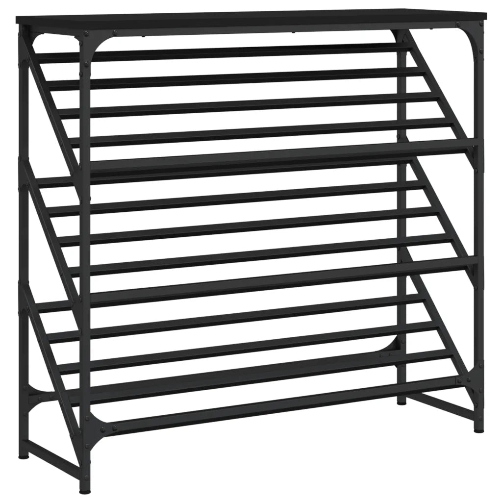 Scarpiera-Scaffale per scarpe Nera 90x30x85 cm in Legno Multistrato