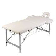 Lettino da massaggio pieghevole bianco 2 sezioni struttura in acciaio inox color crema 02_0001875