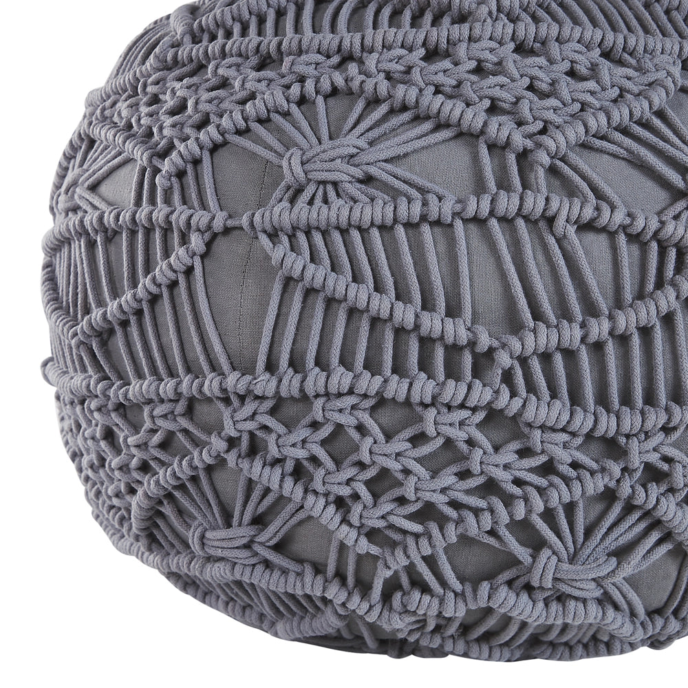 Pouf lavorato a maglia Poggiapiedi rotondo intrecciato all'uncinetto in cotone grigio