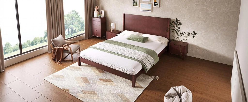 Letto per adulti 160 × 200 cm con testiera, rete inclusa, senza materasso, in MDF e betulla, marrone