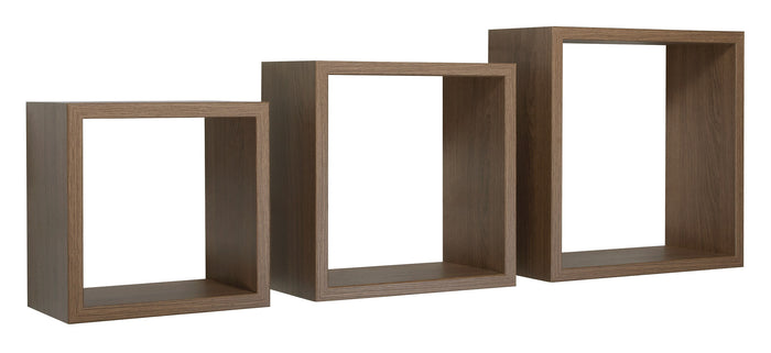 Set 3 Mensole da Parete Cubo in Fibra di Legno Incubo Rovere Tabacco