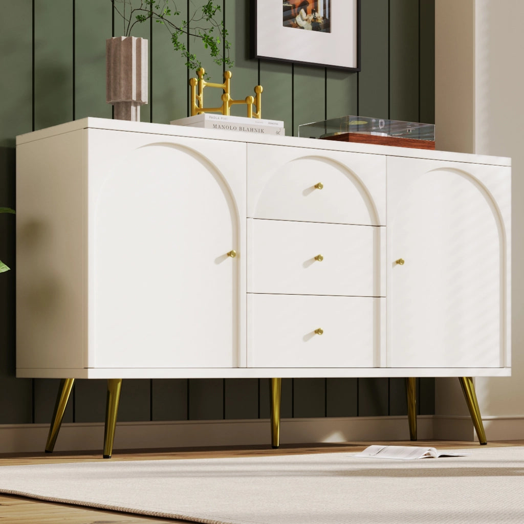 Comò con 2 Ante; 3 Cassetti e Ripiano Regolabile per Camera e Soggiorno in Legno e Metallo 140 × 40 × 84 cm