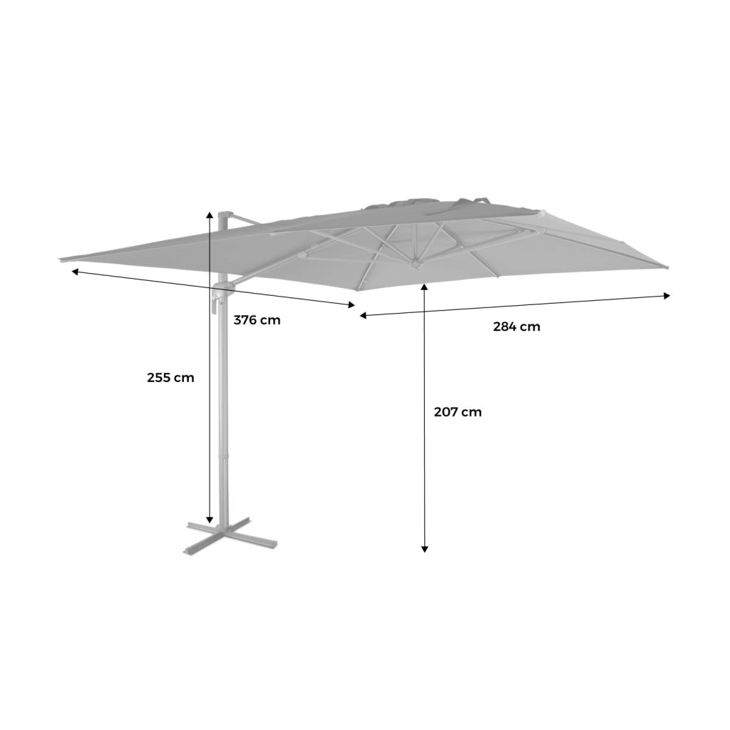 Ombrellone rettangolare decentrato, 3x4m, grigio
