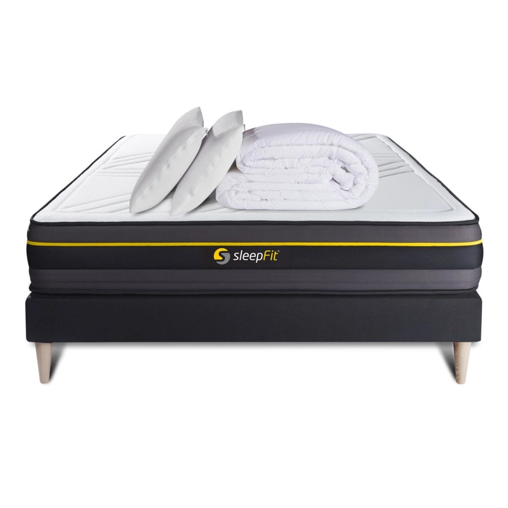 Pacchetto letto completo - Materasso 160x200cm + Box spring con doghe (kit) + 2 guanciali + Piumino - Active