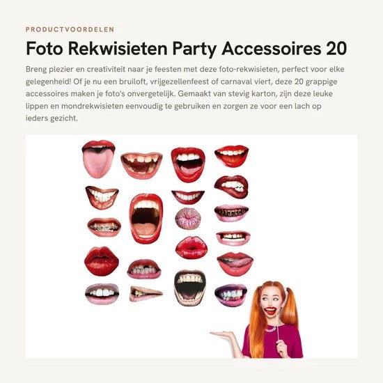Accessori per fotobox 20 pezzi - Bocche e labbra divertenti - Accessori per party - Kit DIY con bastoncini in legno