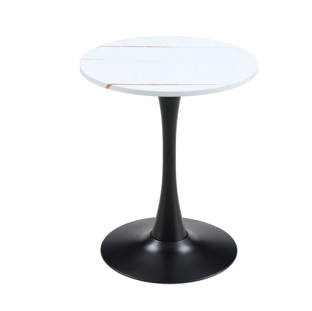 Tavolino rotondo 60 cm stile Mid-Century in MDF e metallo; bianco e nero