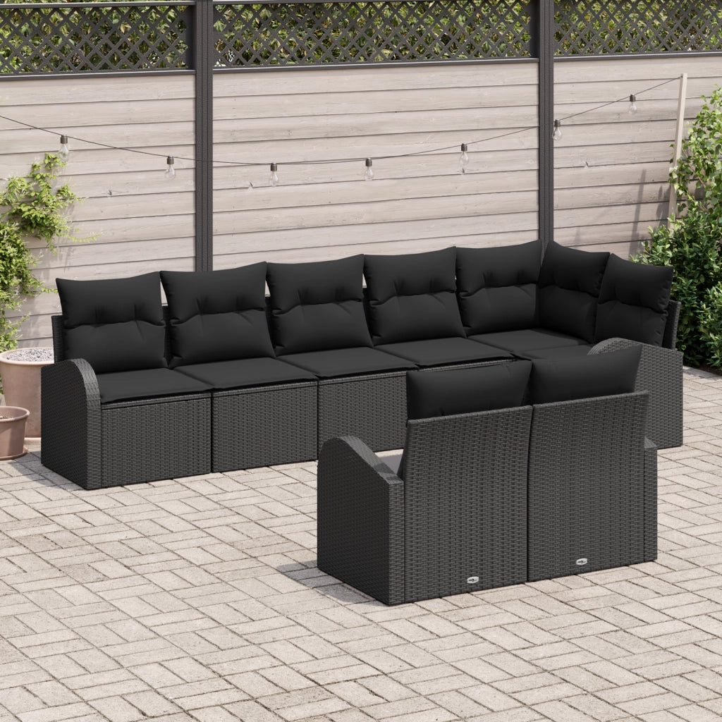 Set Divano da Giardino 8 Pezzi con Cuscini Rattan Poliestere Nero