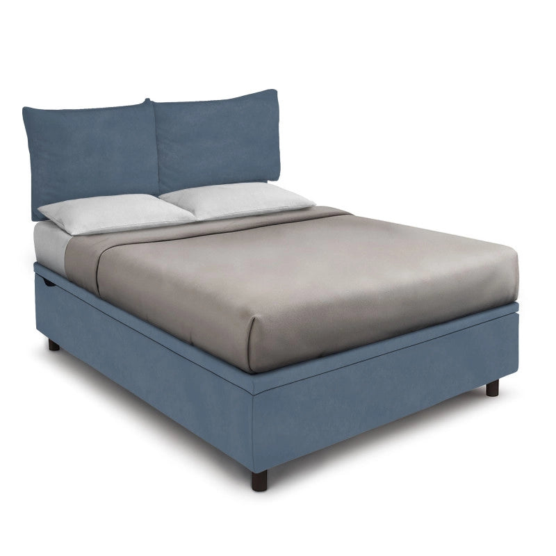 Letto imbottito Matrimoniale 180x190 cm Soft - Contenitore,Microfibra,Blu