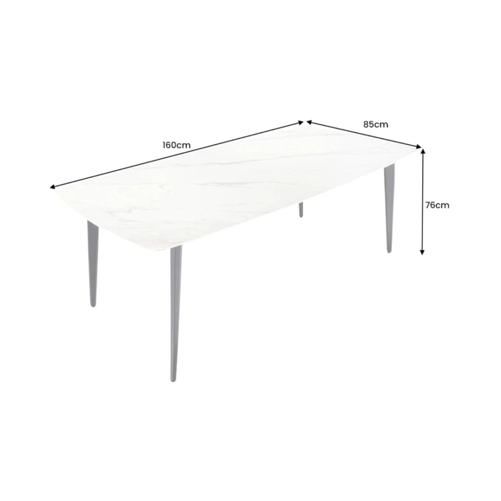 Tavolo da pranzo HEXA 160 cm – Piano in ceramica effetto marmo bianco e struttura in metallo nero