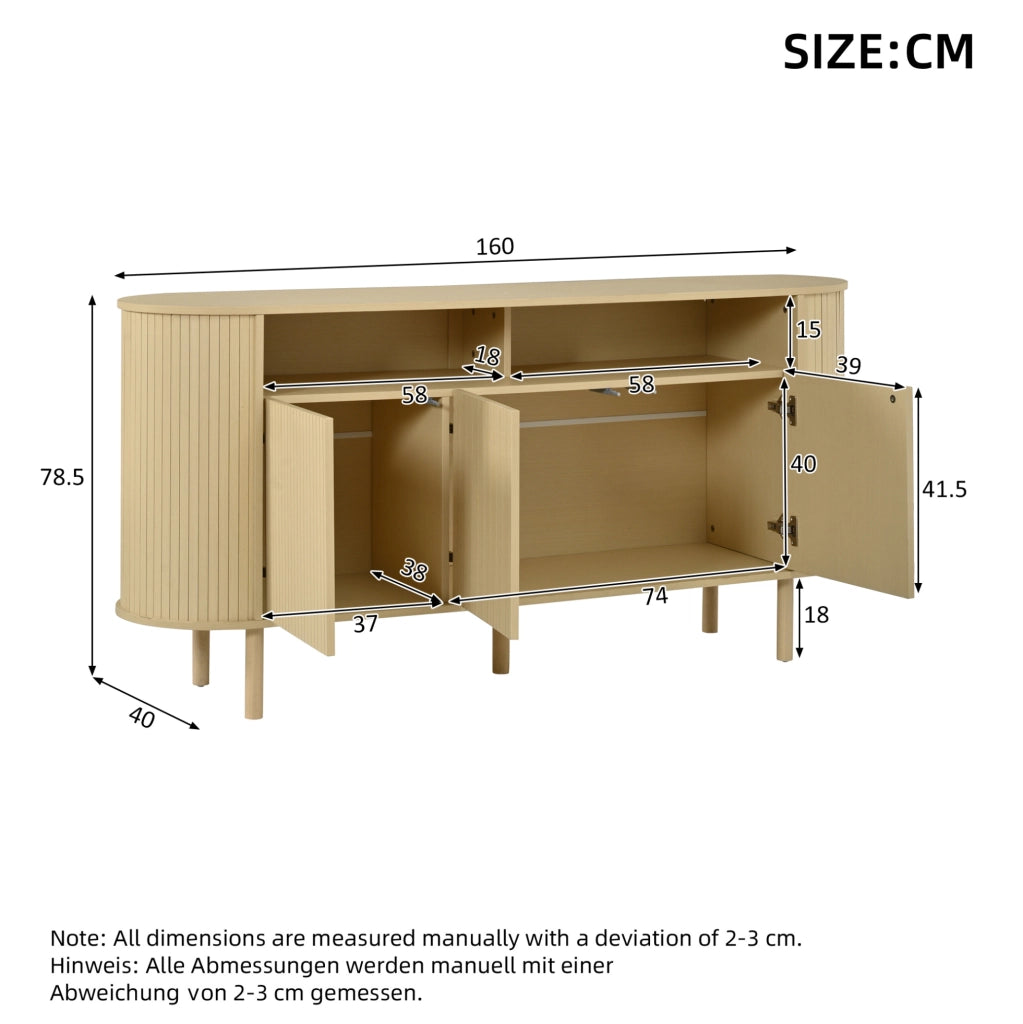 Credenza moderna 160 cm con 3 ante e vani aperti