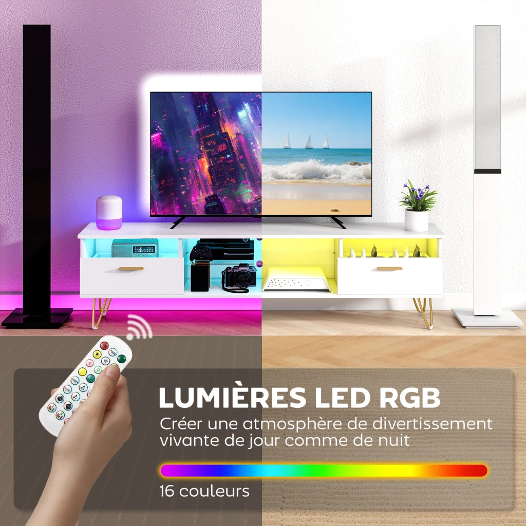 Mobile TV con Luci LED Multicolore ¨C Zephmum ¨C Bianco 160x35x42cm