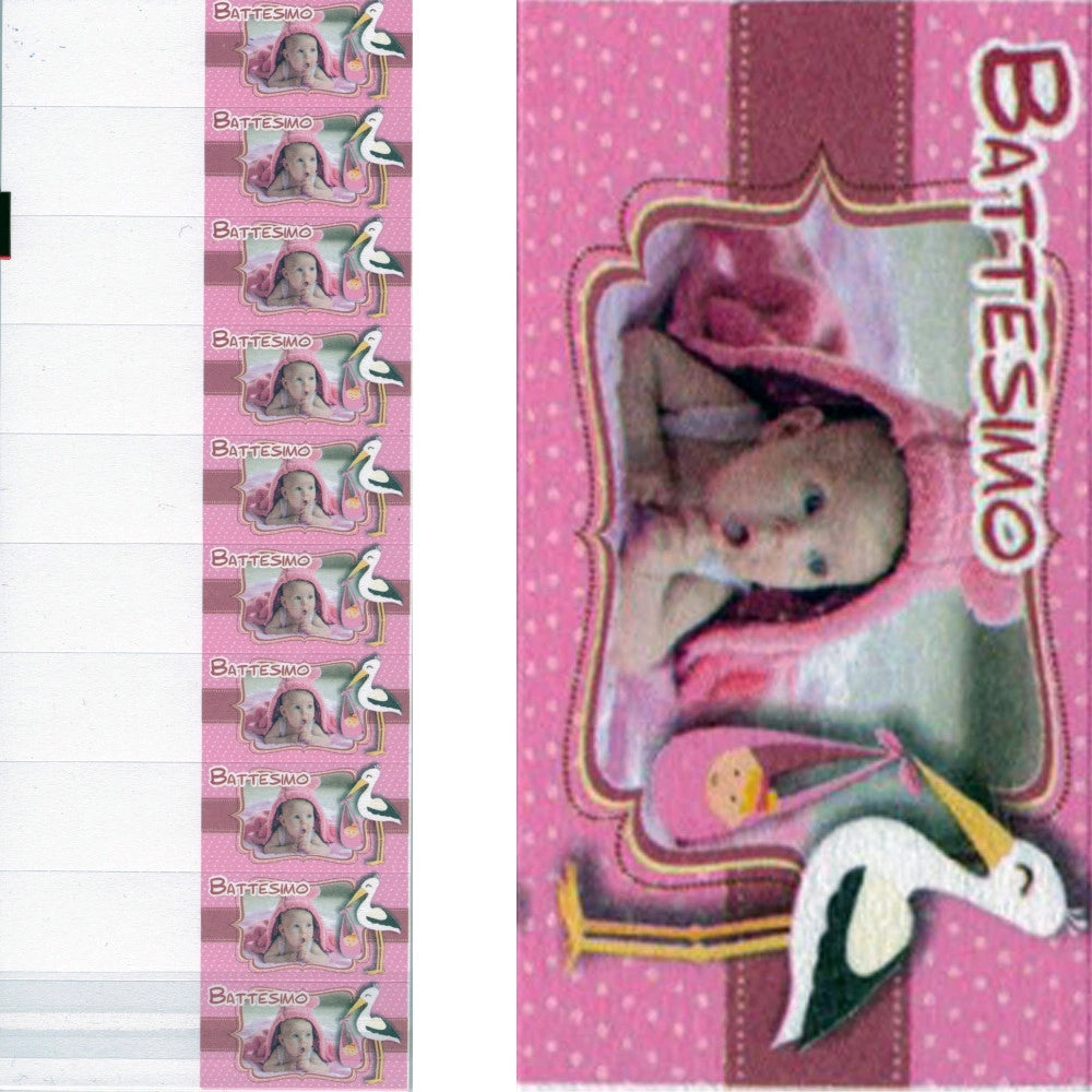 Trade Shop - Bigliettini Per Bomboniere Battesimo Bambina Rosa Cicogna Stampabili Pretagliati -