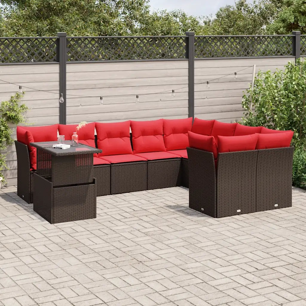 Set Divani da Giardino 10 pz con Cuscini Marrone in Polyrattan 3266854