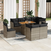 Set Divano da Giardino 9 pz con Cuscini Grigio in Polyrattan 3326944