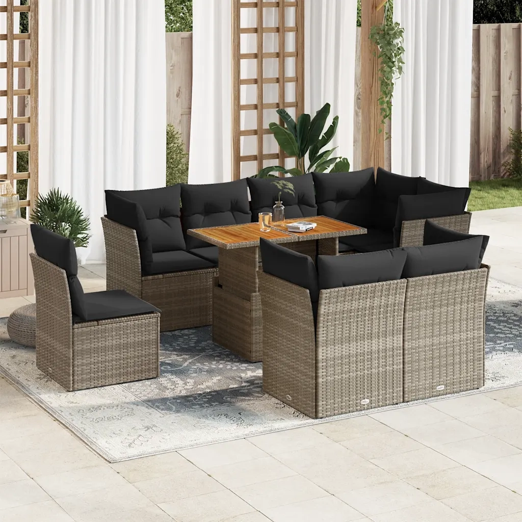 Set Divano da Giardino 9 pz con Cuscini Grigio in Polyrattan 3326944