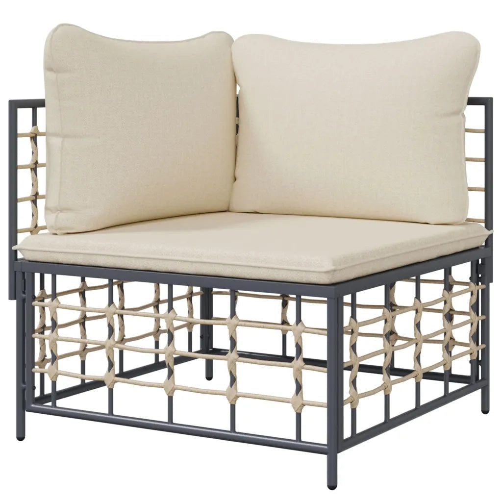 Divano Angolare da Giardino con Cuscini in Polyrattan Beige 364130