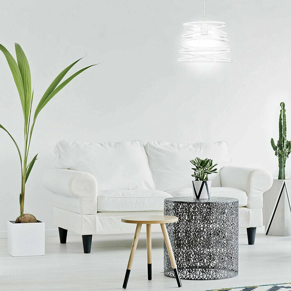 Lampadario a Sospensione Moderno con Paralume fasce in Metallo Ferro Intrecciate SENZA LAMPADINA bianco