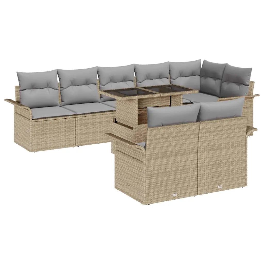 Set Divano da Giardino con cuscino 9 pcs Beige Poly Rattan