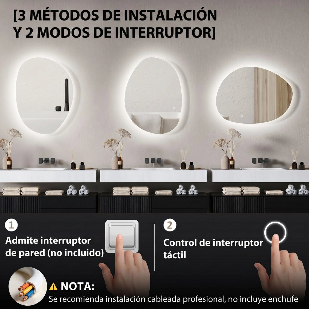 Specchio da Bagno con Luce LED ¨C Zephmum ¨C Bianco 80x60 cm