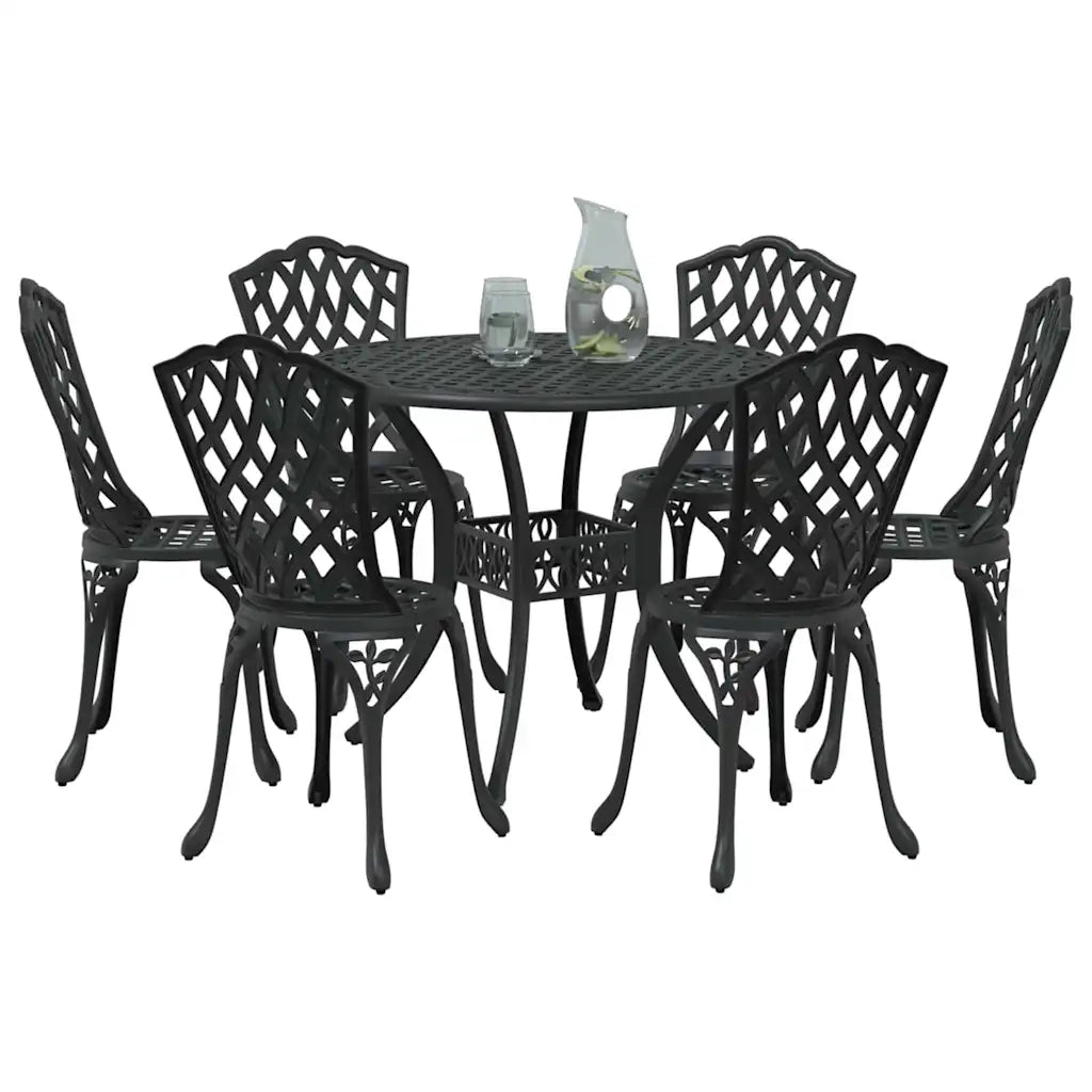 Set da Pranzo per Giardino 7 pcs Nero Alluminio 3334713
