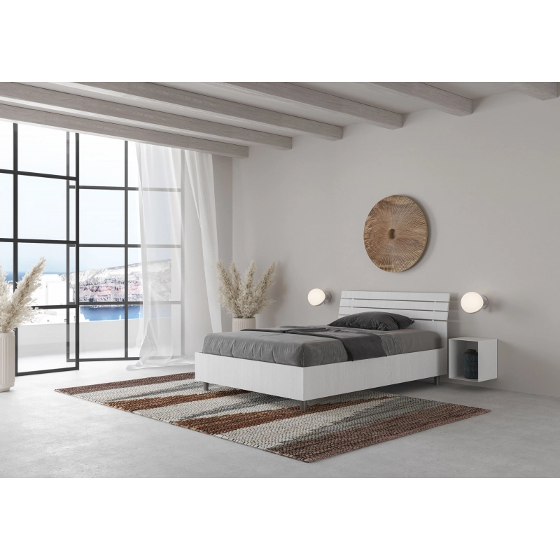 Letto Singolo 80x200 cm testata inclinata con doghe Ankel - Senza rete,Bianco Frassino