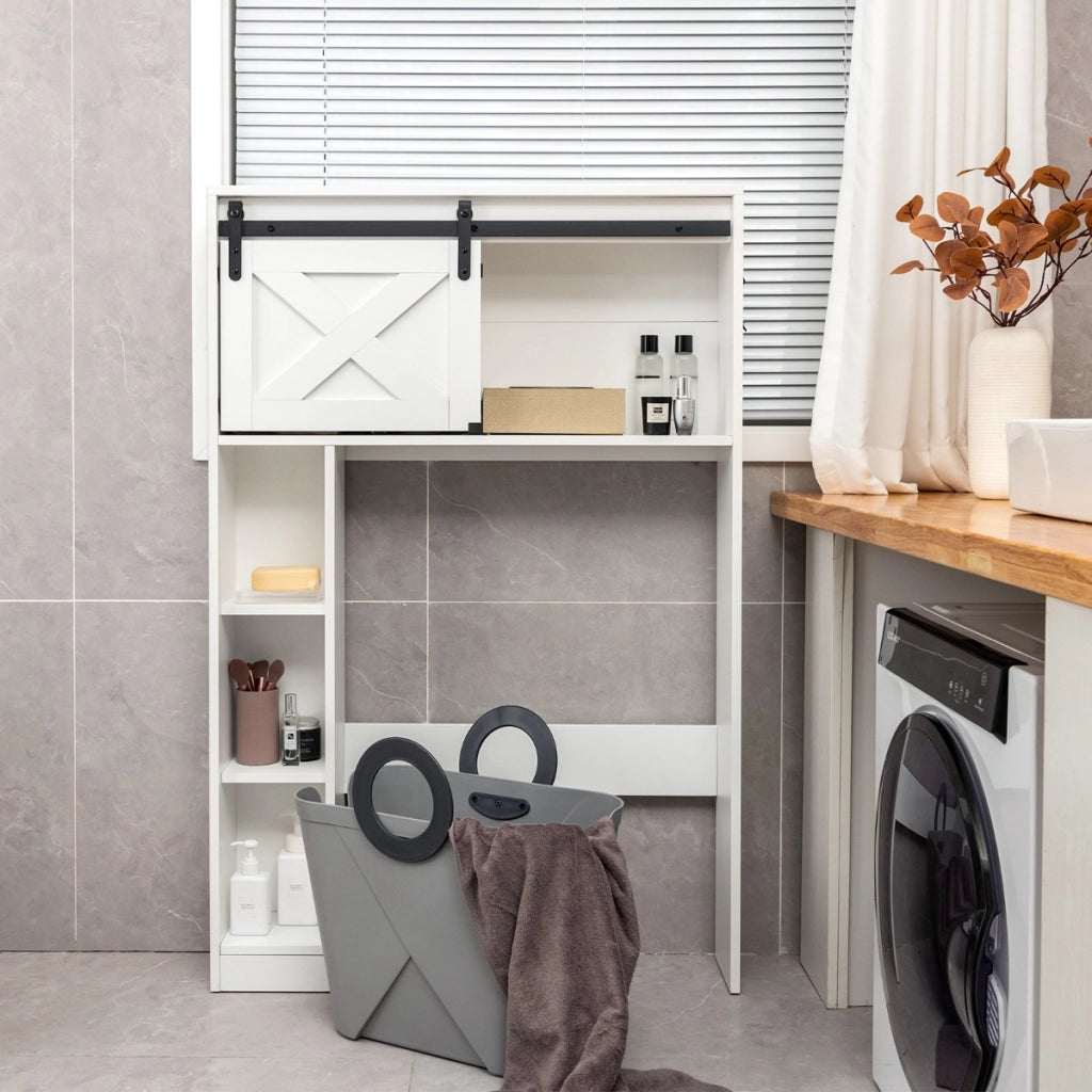 Organizzatore da bagno indipendente con porta scorrevole ripiani di stoccaggio-Armadietto della toilette Bianco