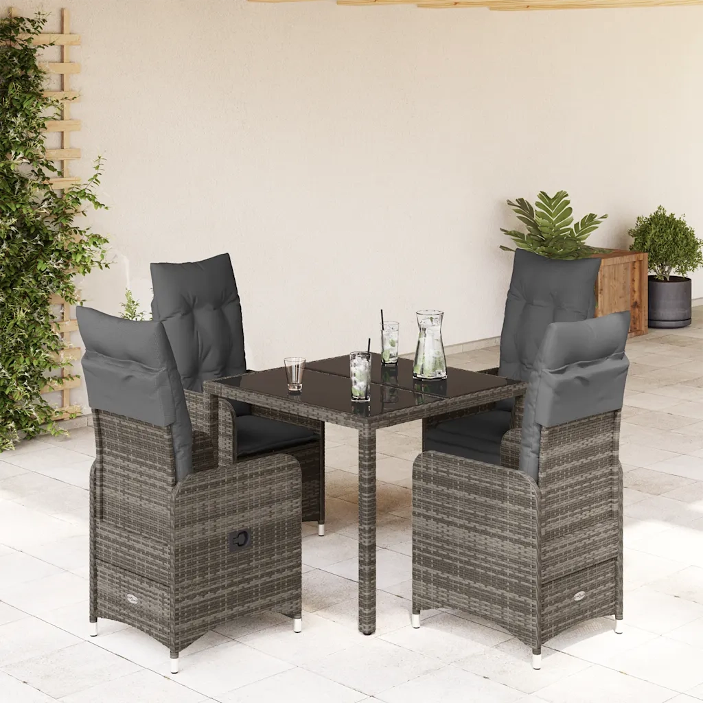 Set Bistrò da Giardino 5 pz con Cuscini in Polyrattan Grigio
