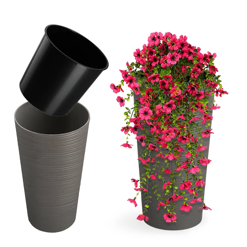 Vaso da fiori KADAX, coprivaso, alto, 37 cm, con inserto, per soggiorno, grigio