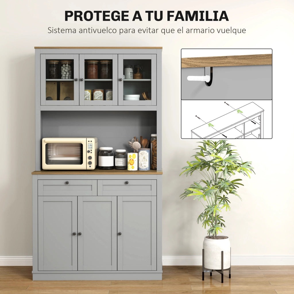 Armadio da Cucina con Ante in Vetro ¨C Zephmum ¨C Grigio 100x40x180 cm