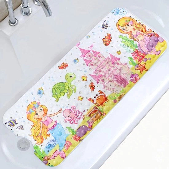 Pavimento antiscivolo, 100 x 40 cm, pavimento antiscivolo con 200 ganci, materiale PVC, pavimento doccia con cartoni animali, per bambini e neonati