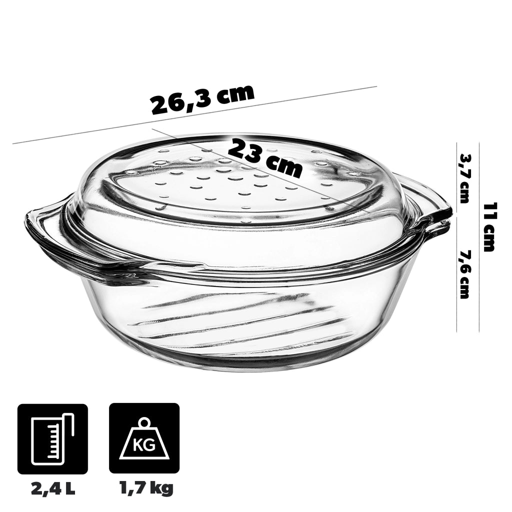 KADAX Piccola pirofila da forno con coperchio, 2,4 L, rotonda in vetro