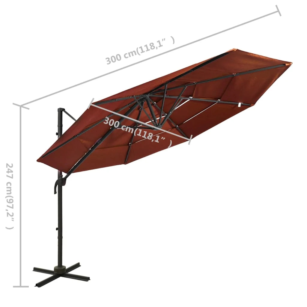 Ombrellone a quattro livelli con palo in alluminio arancione 3 x 3 m 02_0008797