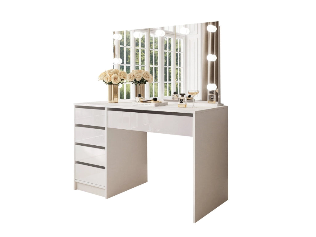Lusiana, Scrivania 4 Cassetti, 120x55x143h cm Bianco Bianco Lucido
