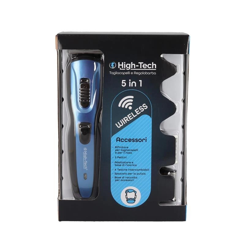 HIGH-TECH TAGLIA CAPELLI E REGOLABARBA WIRELESS 5 IN 1 CON AUTONOMIA DI RICARICA DI 60 MINUTI ASENZA FILI