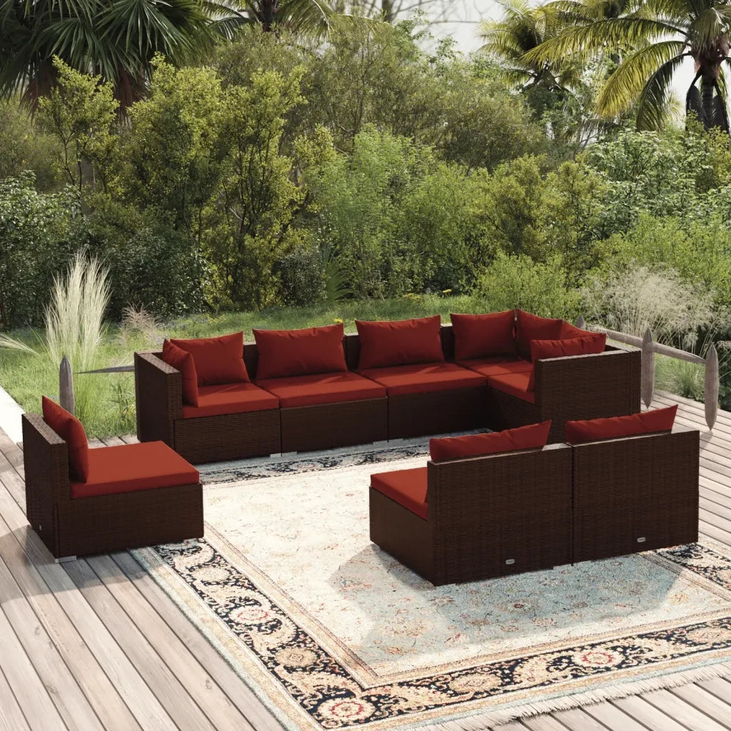 Set Divani da Giardino 8 pz con Cuscini in Polyrattan Marrone 3102547