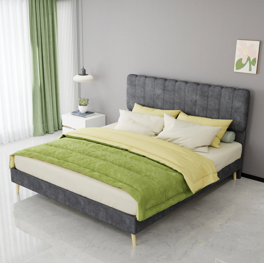 Letto imbottito 160x200 cm in velluto olandese grigio con struttura in metallo