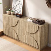 Sideboard in legno naturale 160x40x80 cm con ante a molla e ripiani regolabili