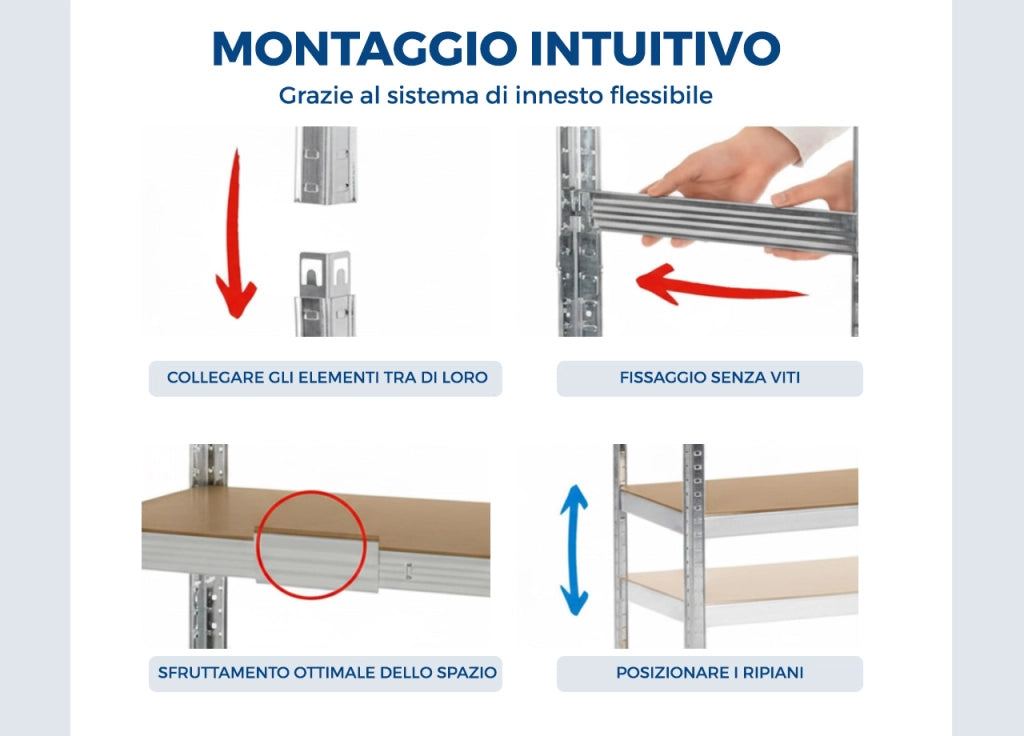 Scaffale In Acciaio Multiuso Con Ripiani Regolabili Alta Portata Storage - 5 Ripiani - Storage
