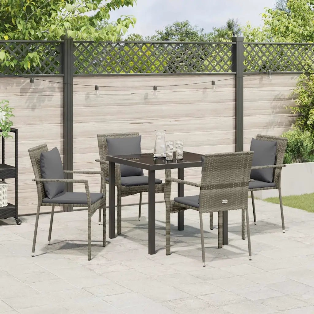 Set da Pranzo per Giardino con cuscino 5 pcs Grigio polyrattan