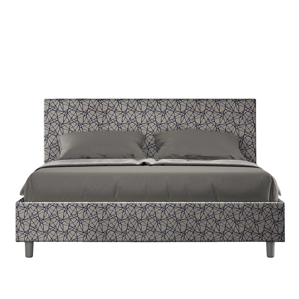 Letto Matrimoniale 160x210 cm con Rete e Contenitore Giroletto con Alzata Comoda Imbottito in Tessuto Era Adele Blu