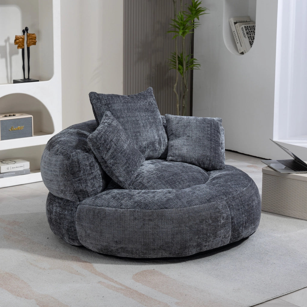 Poltrona sacco lazy sofa in ciniglia grigio 108x108x52 cm; seduta ampia