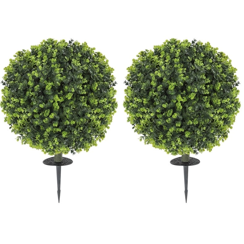 Set di 2 sfere di bosso artificiali verdi con asta da terra