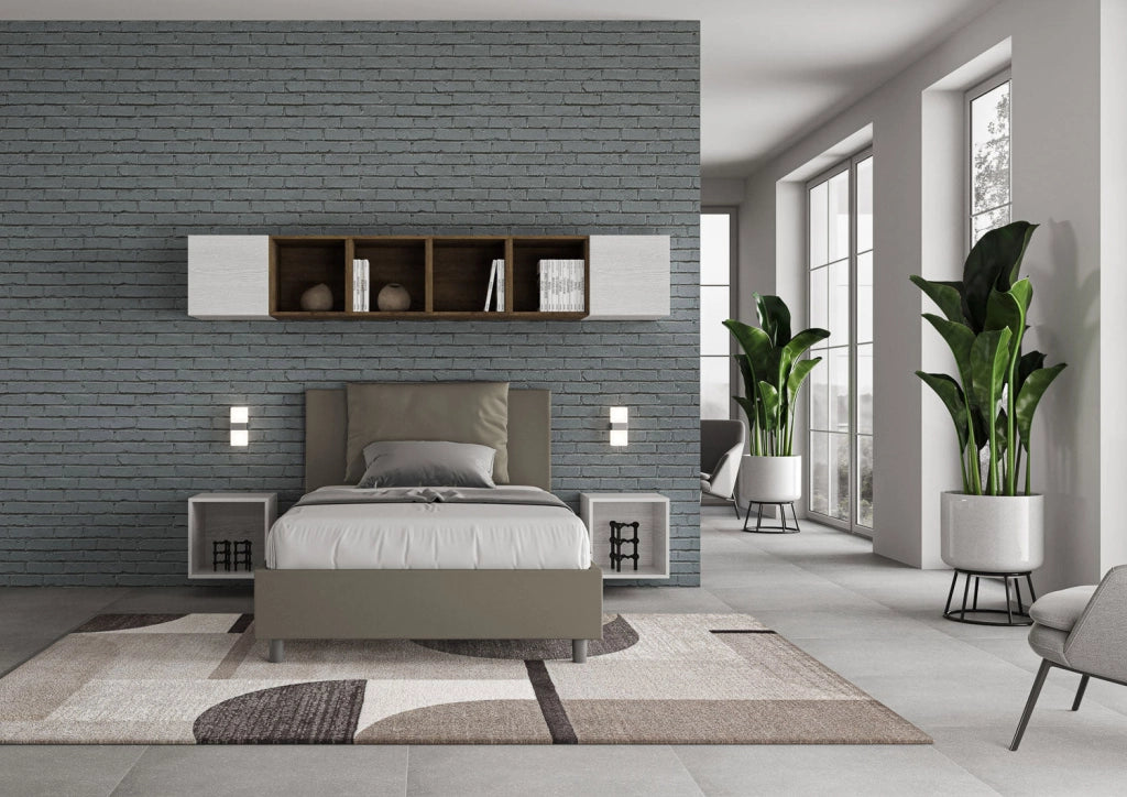 Letto una piazza e mezza senza rete imbottito 120x190 similpelle tortora Antea